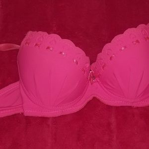 Hot Pink Embellished Pushup Wired Bra